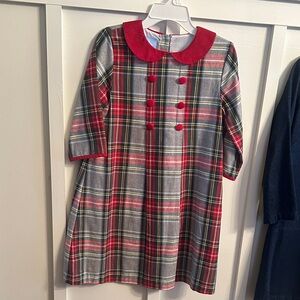 bella bliss Gray Plaid Christmas Dress with Red Details